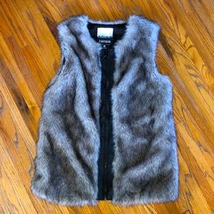 Kensie faux leather & fur zip up vest jacket grey